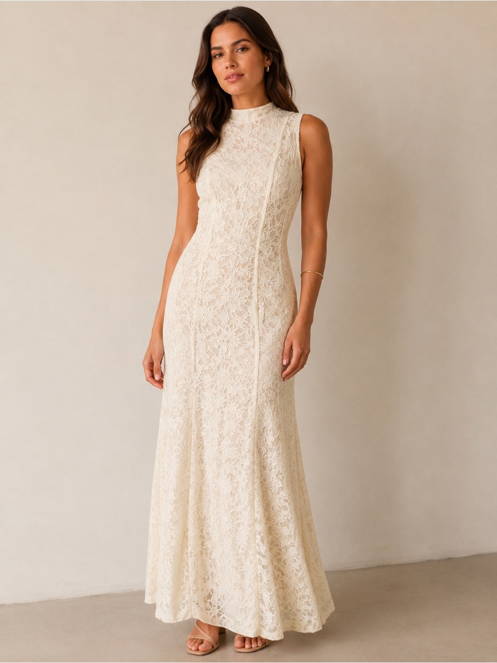 Extro & Vert Heidi White Floral Lace Maxi Dress Size S